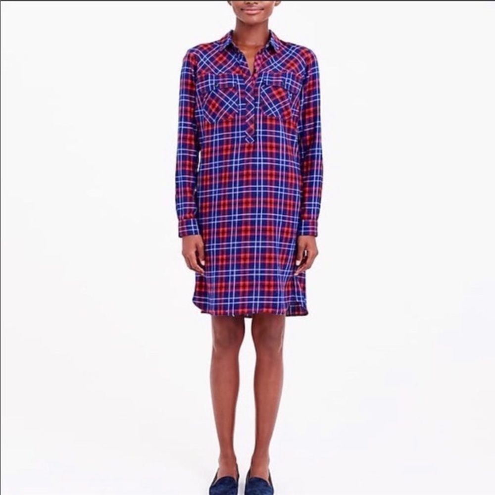 NWOT J. Crew Plaid Flannel Shirt Dress. Size XL.